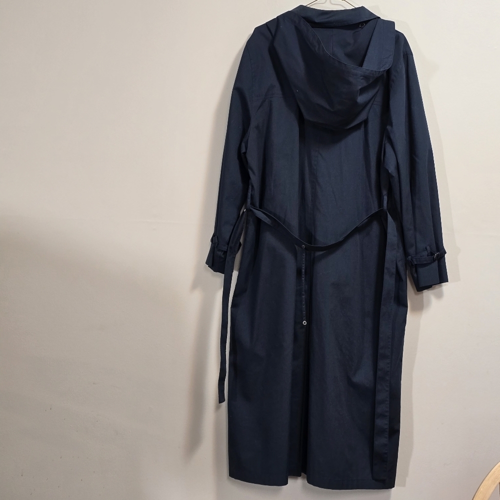 Vintage London Fog Classic Hooded Navy Blue Long Trench Coat Size 18 M UK - Picture 8 of 12